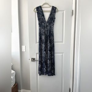 Plunge neckline maxi dress.